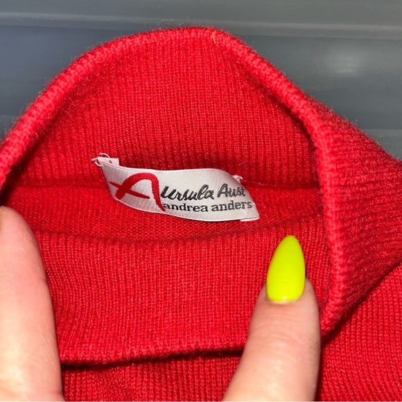 Andrea Anders Turtleneck Lg Red Cashmere Silk Long Sleeve Sweater Vtg Holiday - Picture 2 of 9